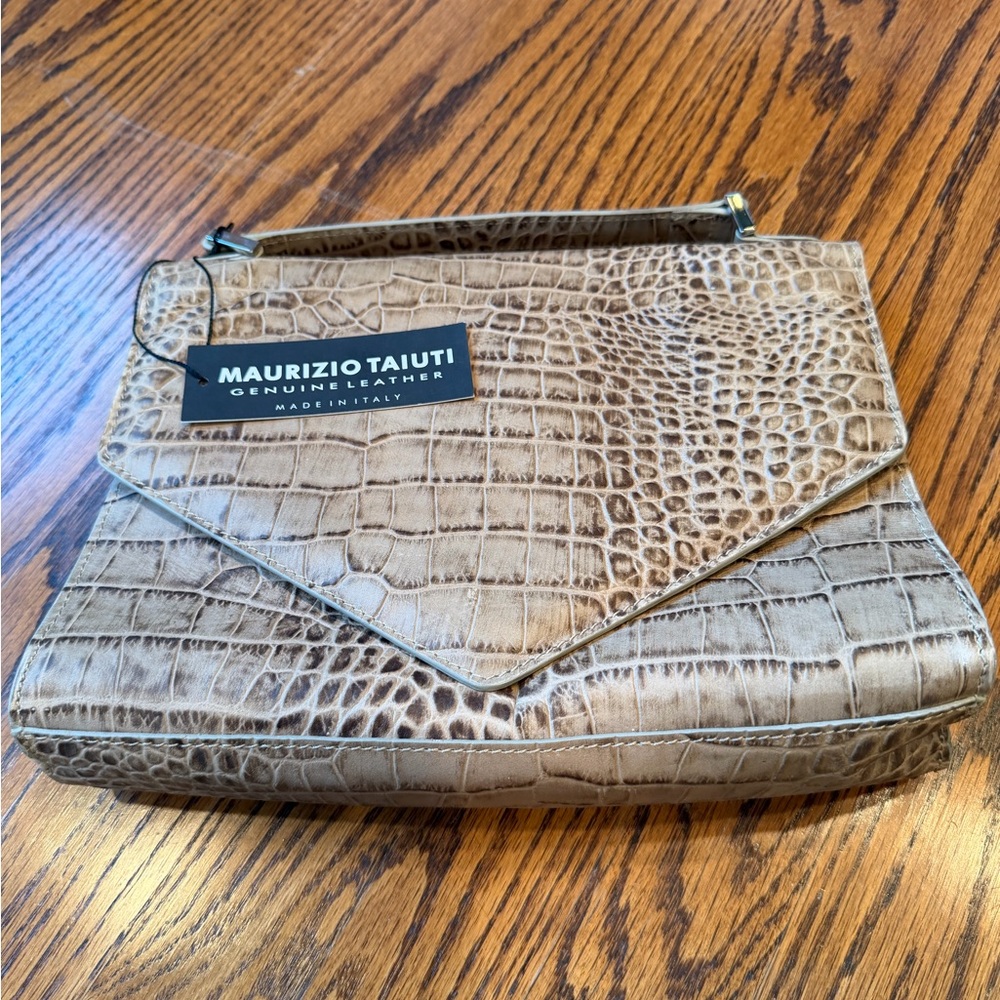 Maurizio Taiuti Crocodile Embossed Leather Clutch